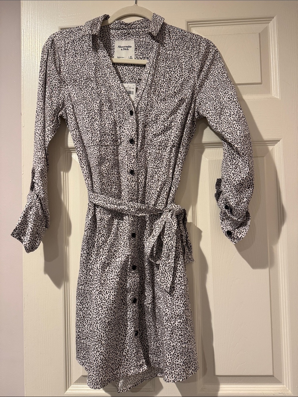 Abercrombie & Fitch Black and White Printed Button-Front Shirt Dress